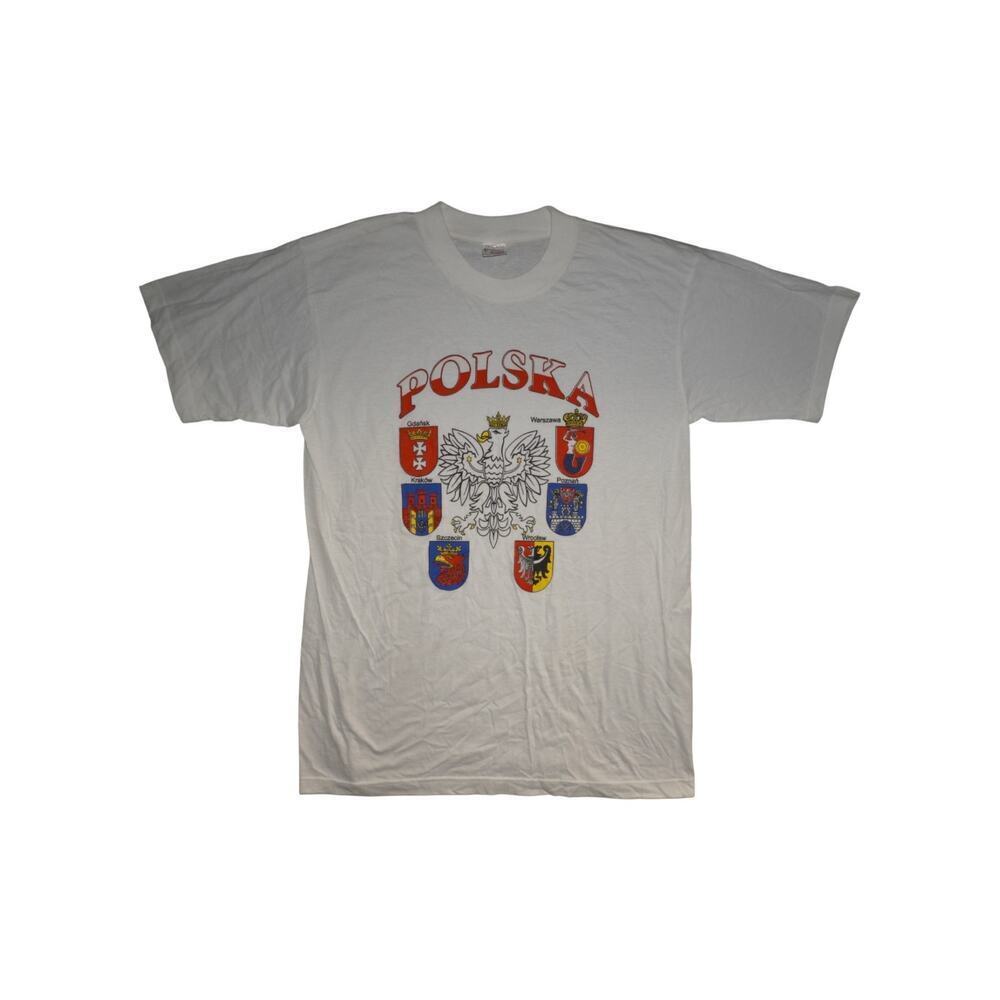 Vintage Polska Polish Eagle Cities Crest Graphic T-Shirt — White — Size XL